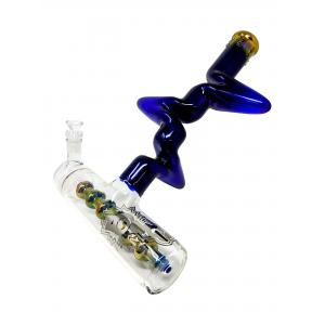 18" ZONG! Blue Gold Fumed 3-Kink Zong with 12" Inline Barrel Perc 2-In-1 Bubbler & Water Pipe - [ZUBC75U]